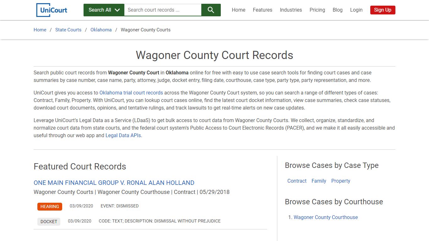 Wagoner County Court Records | Oklahoma | UniCourt
